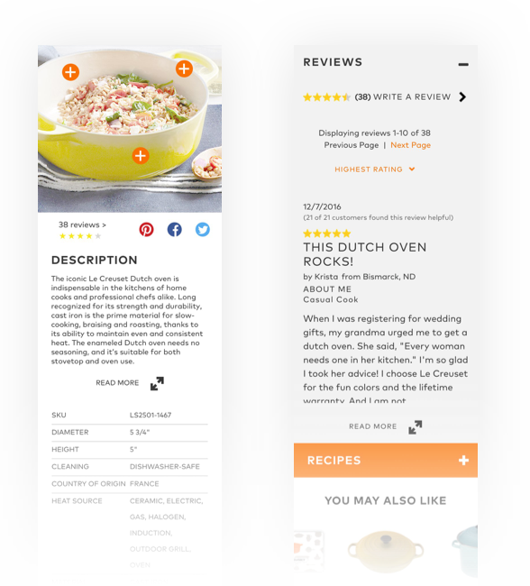 Proposed Le Creuset mobile product details and features