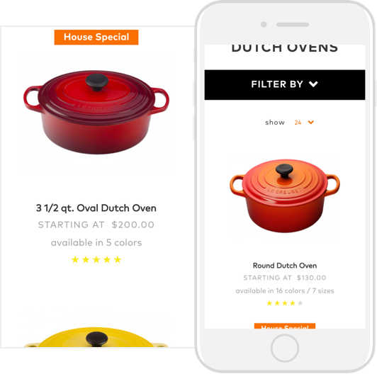 Original single-column Le Creuset mobile product listing