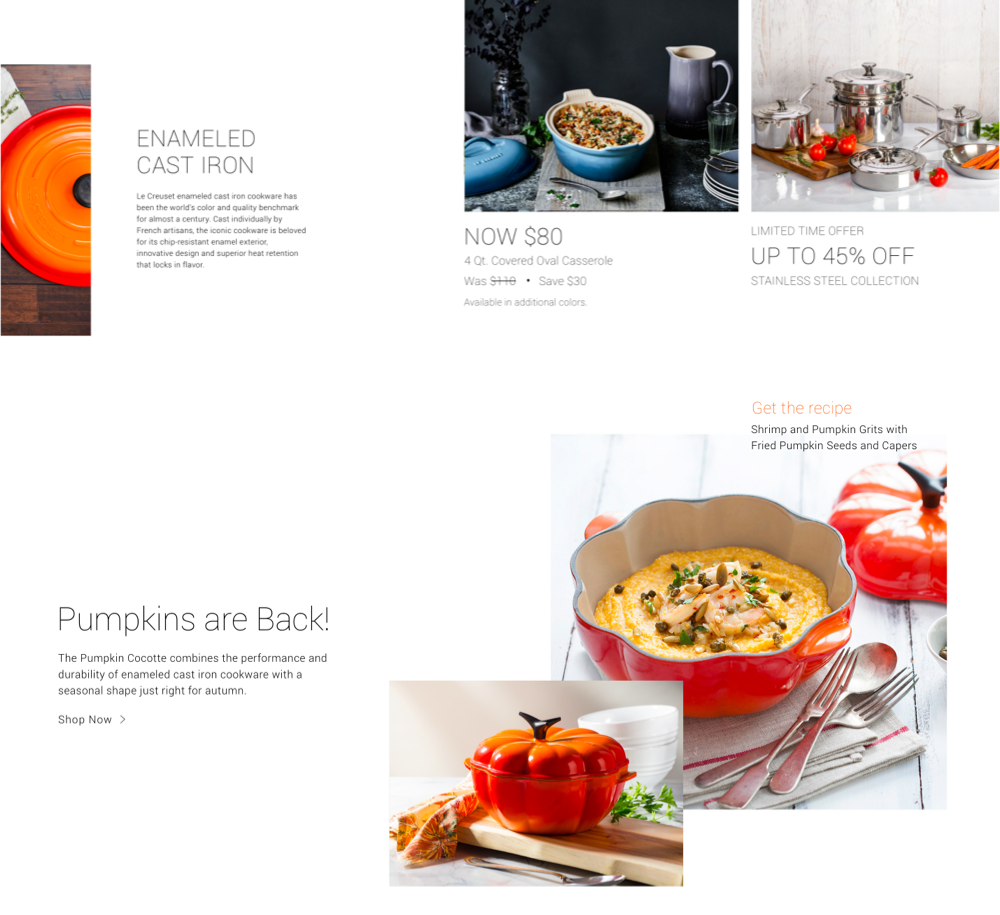 Le Creuset editorial content and product imagery