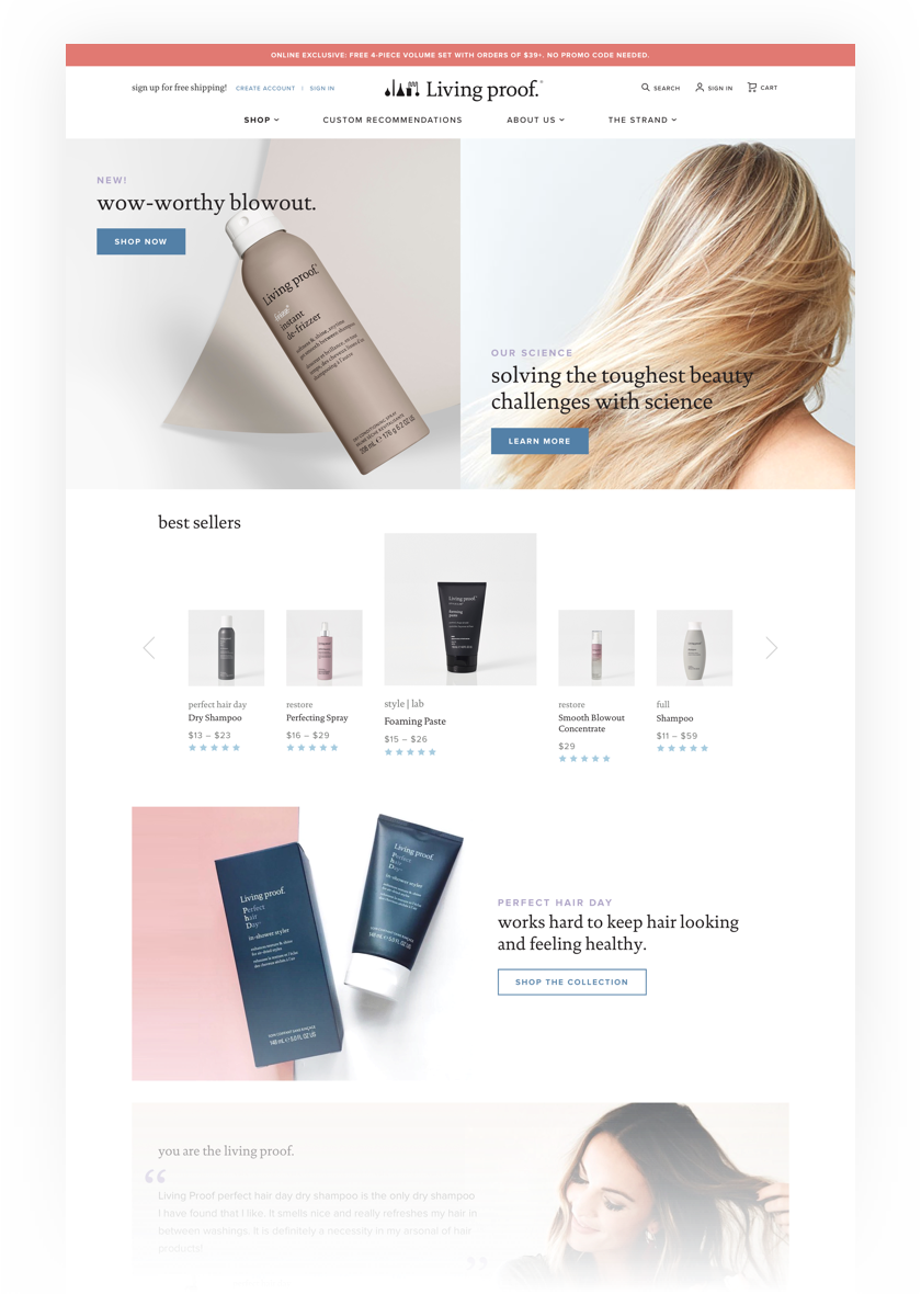 Living Proof high fidelity homepage prototype