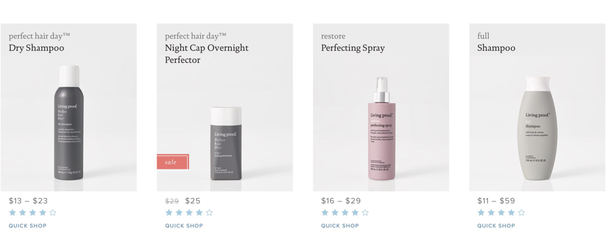 Living Proof product interface patterns