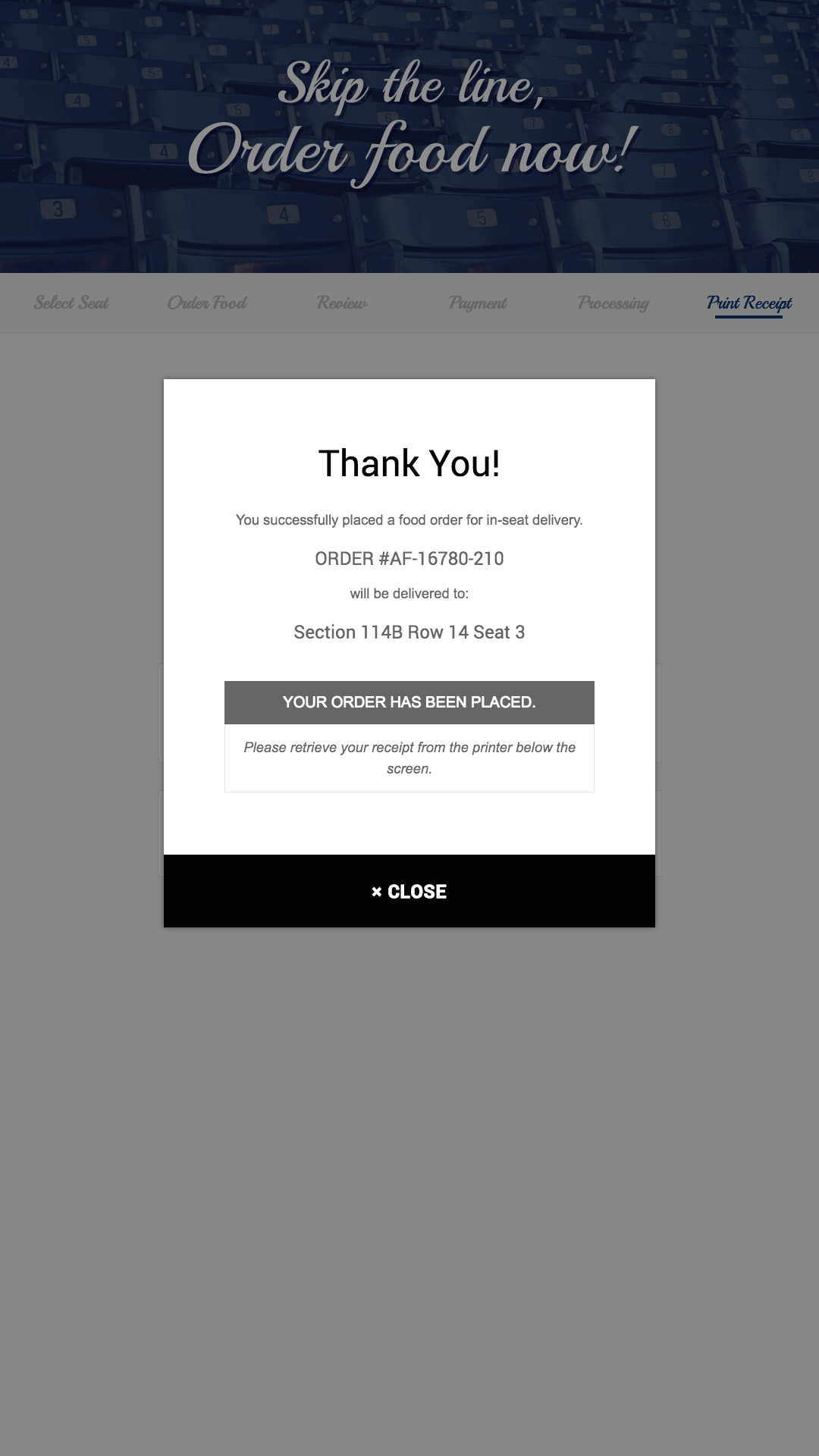 Seat delivery information screen