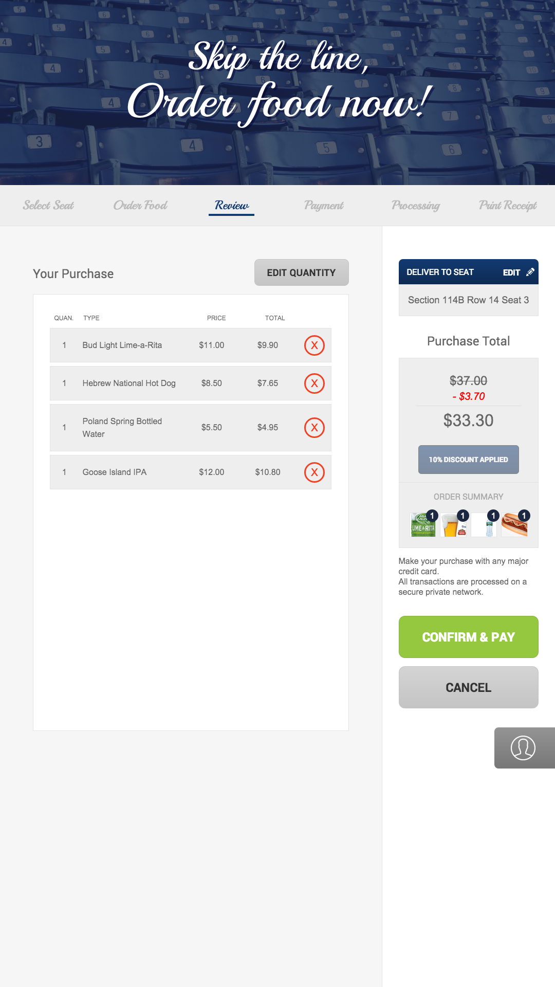 Order review and discount information