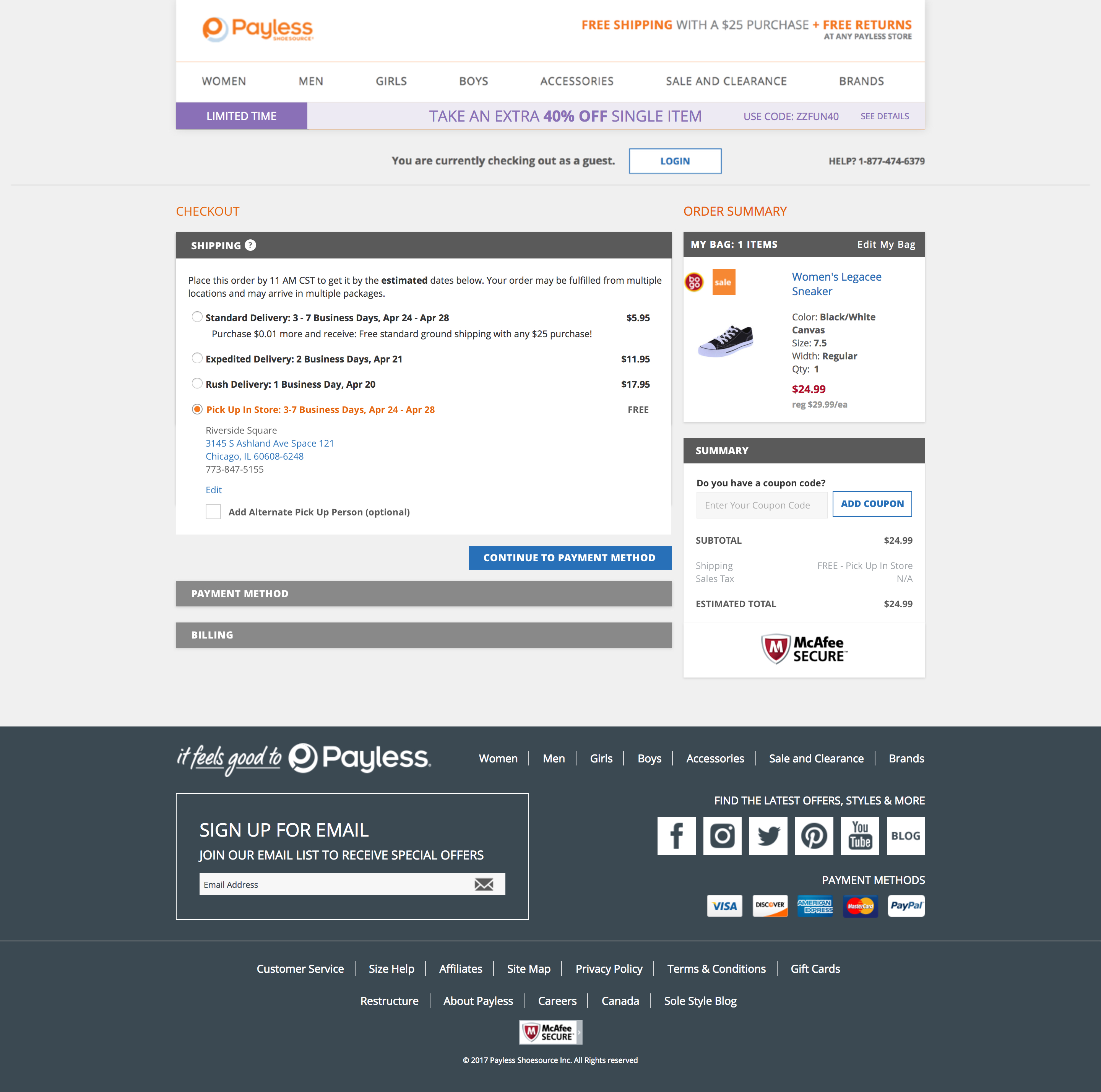 Payless checkout pickup details