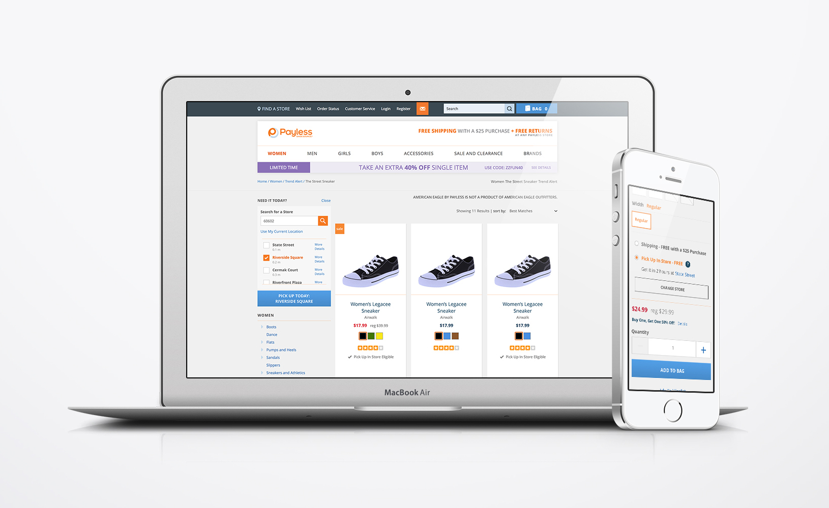 Payless BOPUIS experience shown across desktop and mobile devices